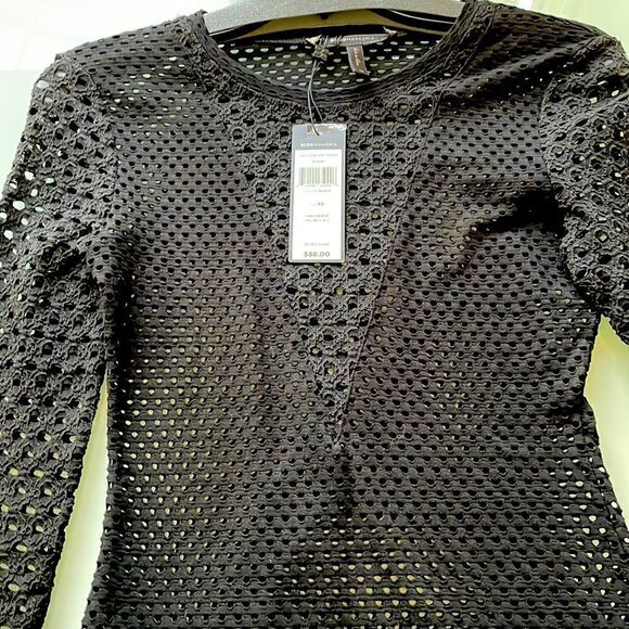 Bcbgmaxazria NWT blouse black long sleeves net see through - Picture 1 of 9